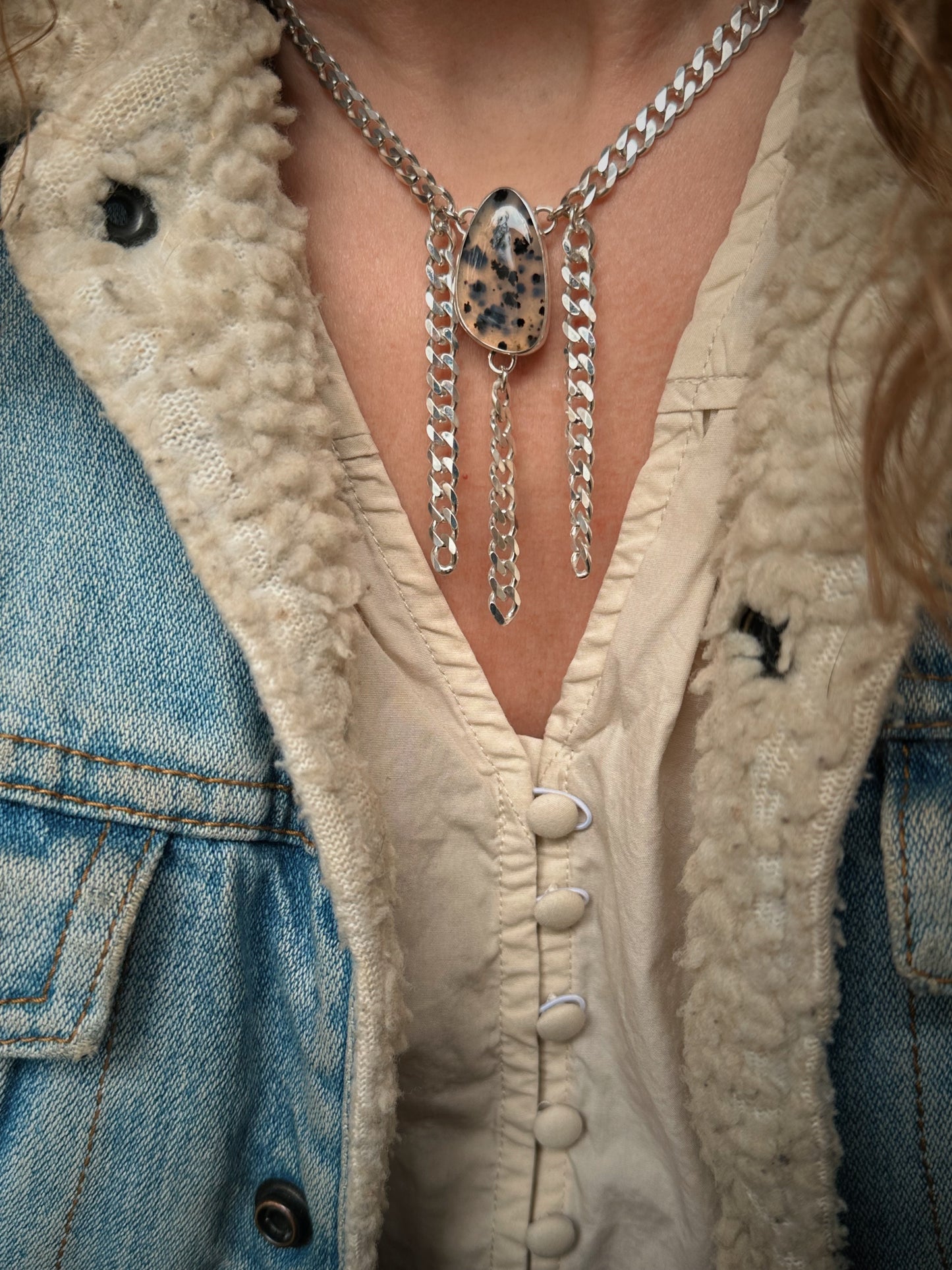 Montana Agate Sterling Fringe Necklace