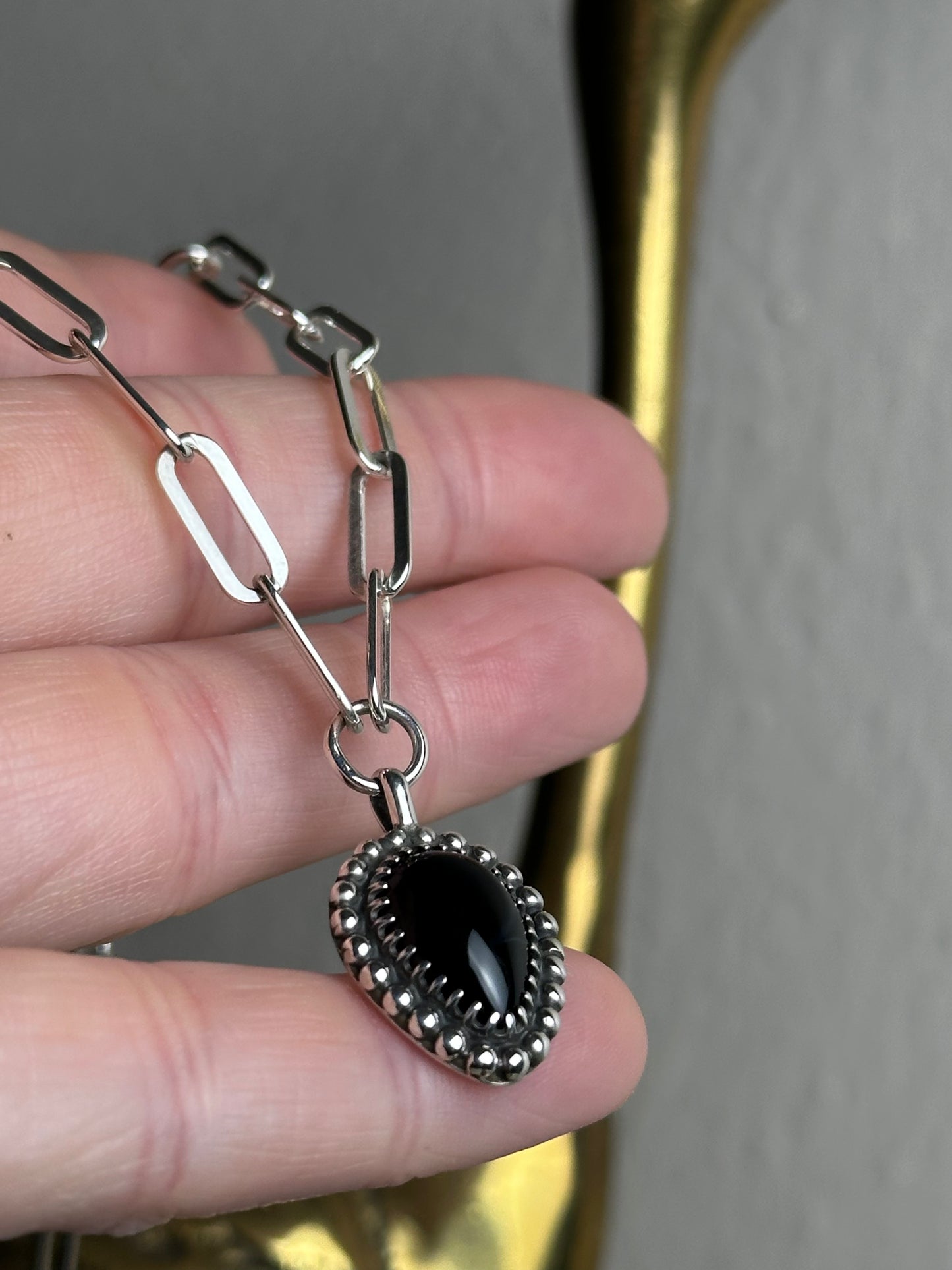 Black Onyx Chunky Cable Chain Necklace - made to order