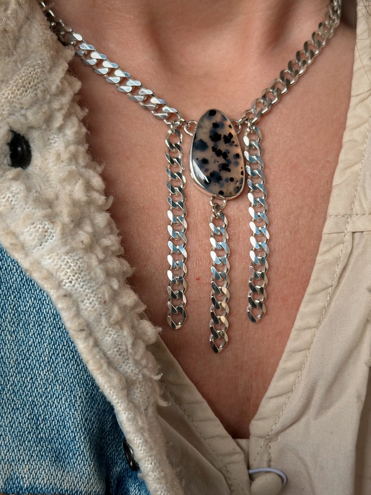 Montana Agate Sterling Fringe Necklace