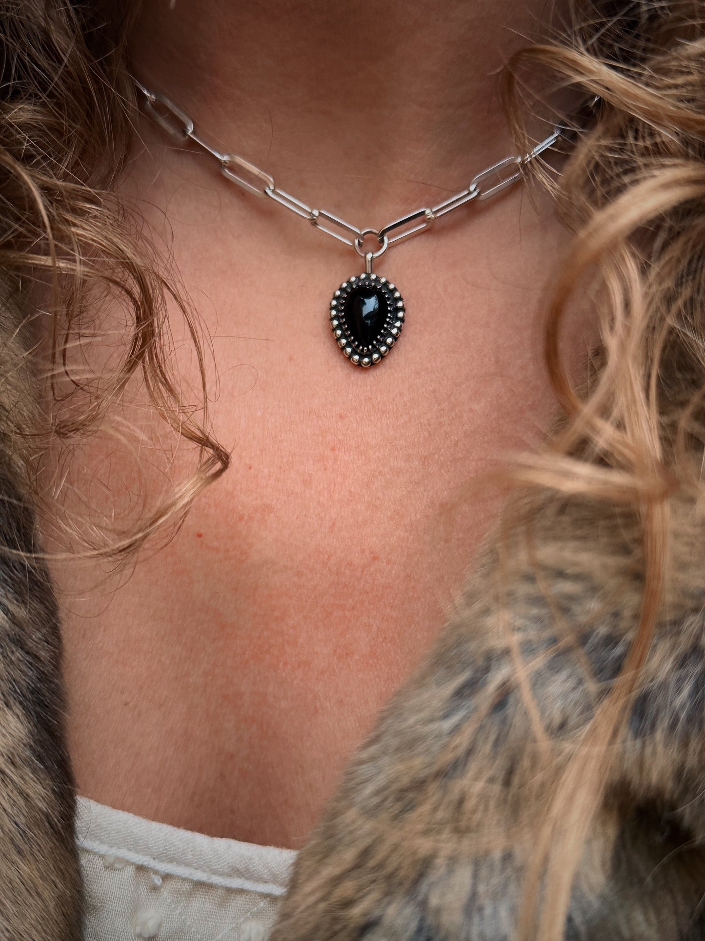 Black Onyx Chunky Cable Chain Necklace - made to order