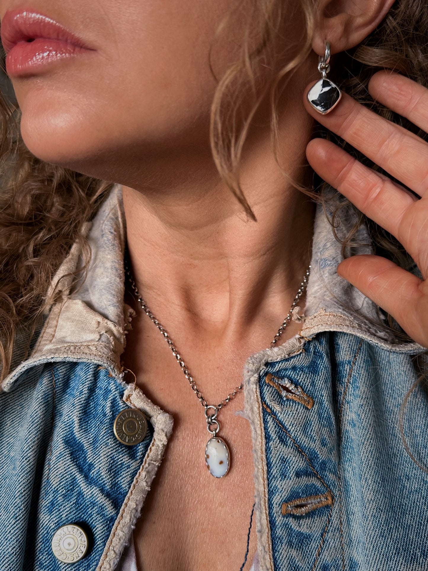 White Buffalo Huggie Hoop Earrings