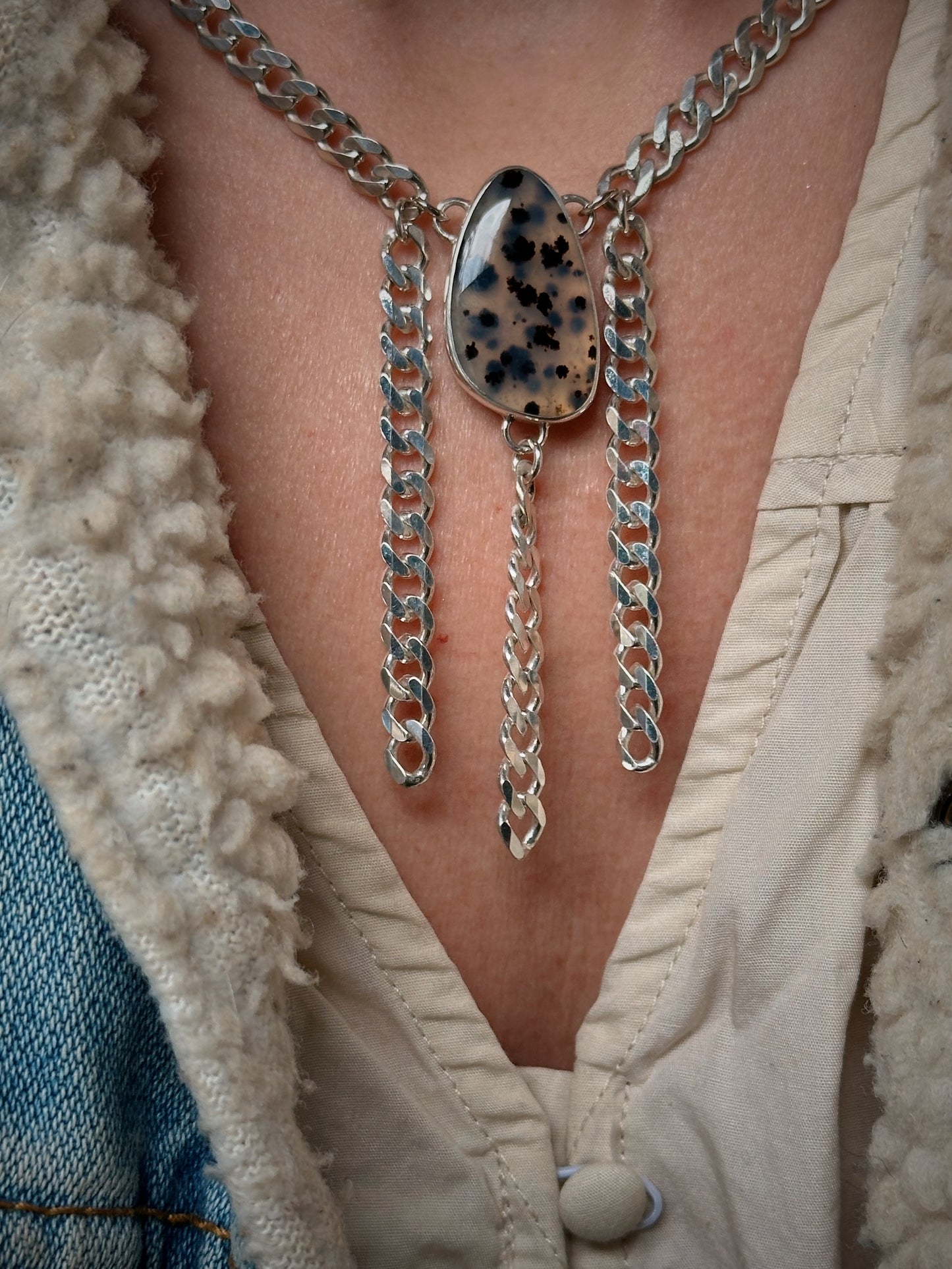 Montana Agate Sterling Fringe Necklace