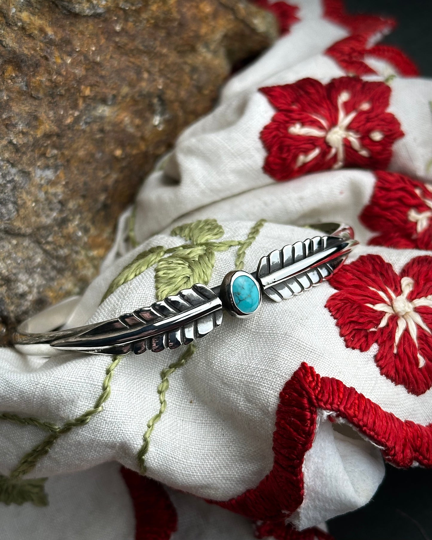 #2 Turquoise Flora Stacking Cuff {5.5" around 1" opening}