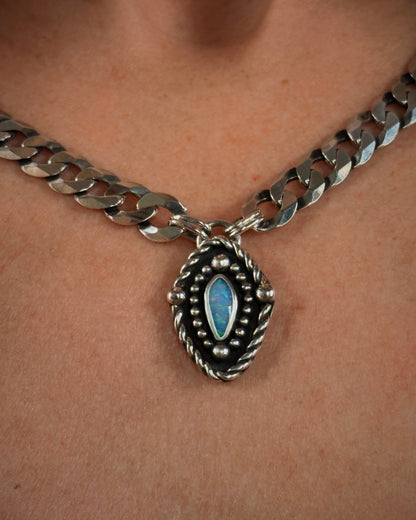 Opal Shield + Curb Chain Necklace