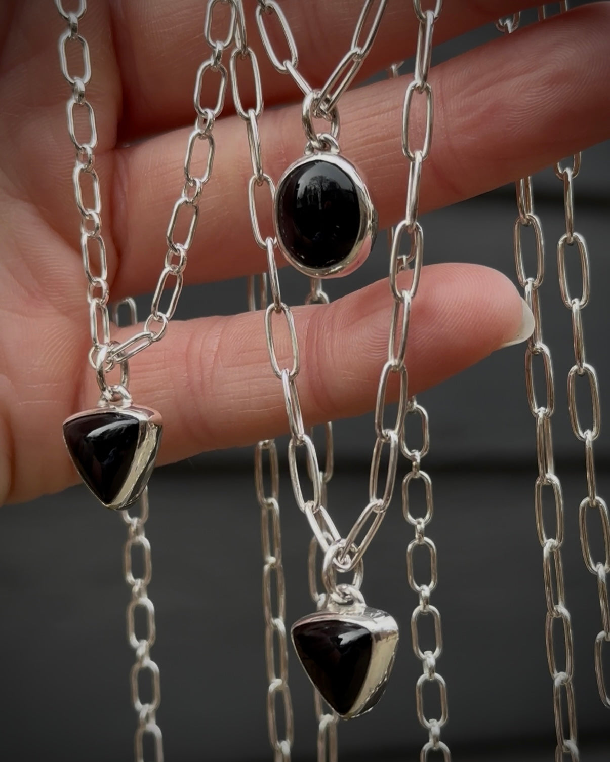 Black Onyx Charm Necklace {16.25" Chain}