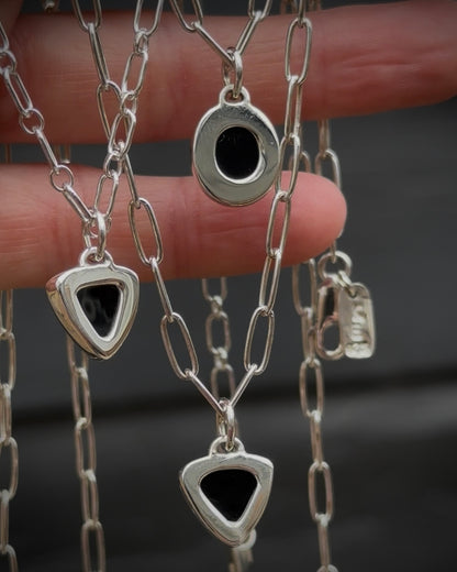 Black Onyx Charm Necklace {16.25" Chain}