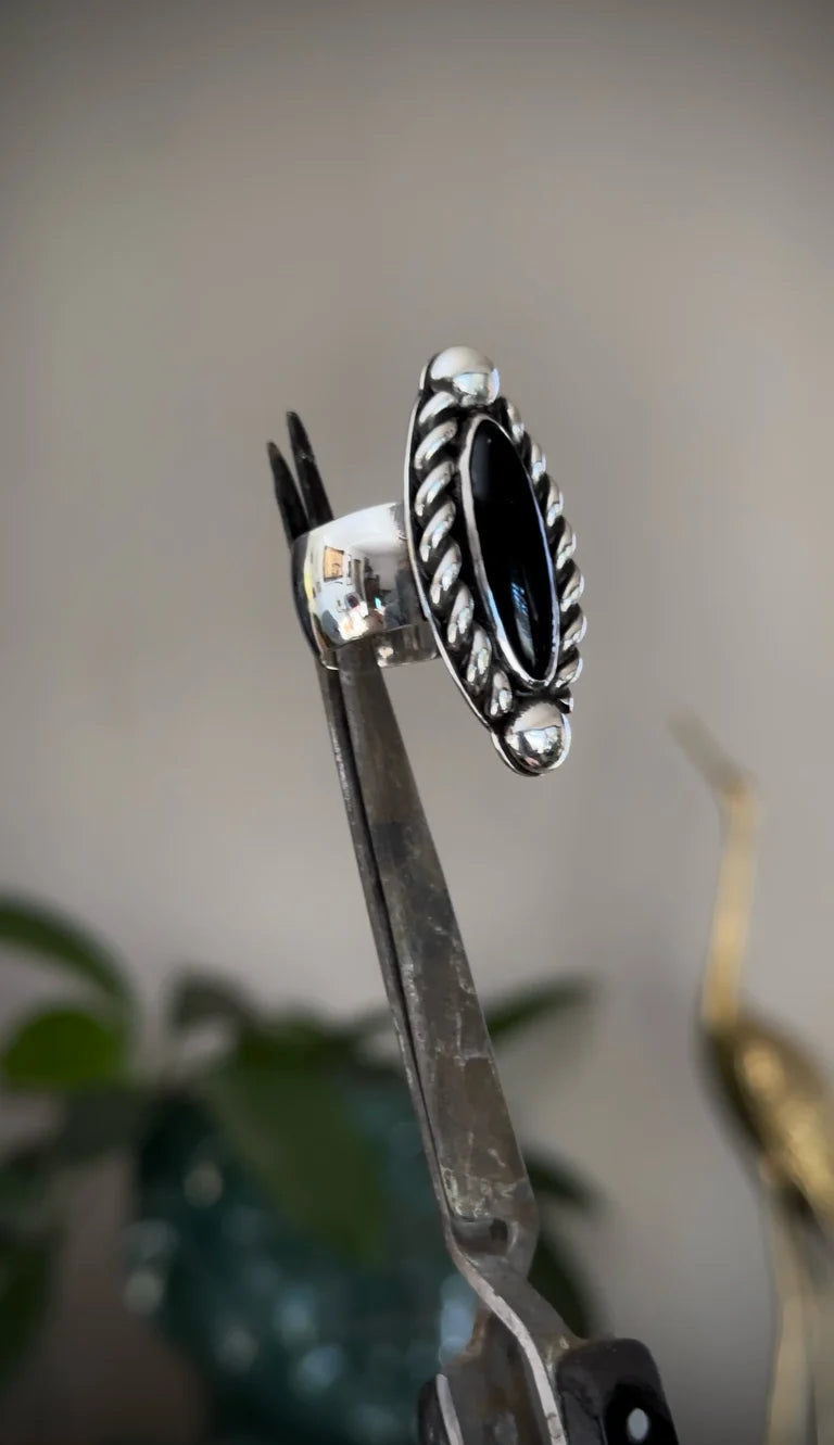 Black Onyx Cocktail Ring {size 7.5}