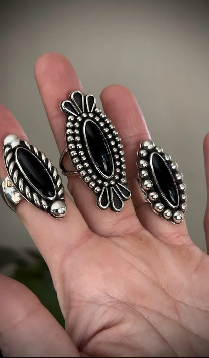 Black Onyx Cocktail Ring {size 7.5}