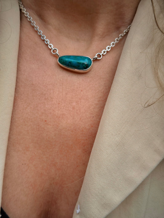 Chrysocolla + Malachite Bone Necklace