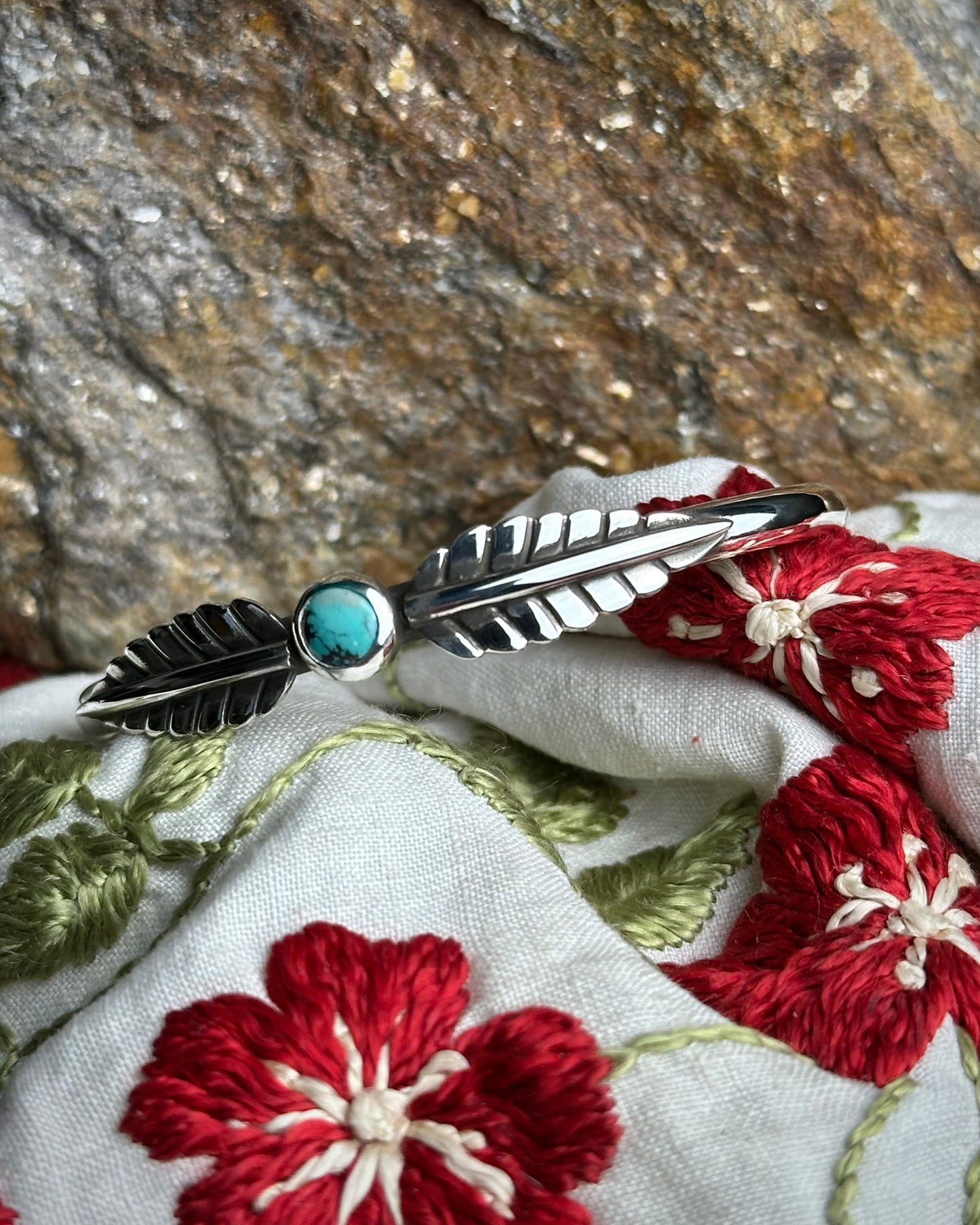 #1 Turquoise Floral Stacking Cuff {5.25" around 1" opening}