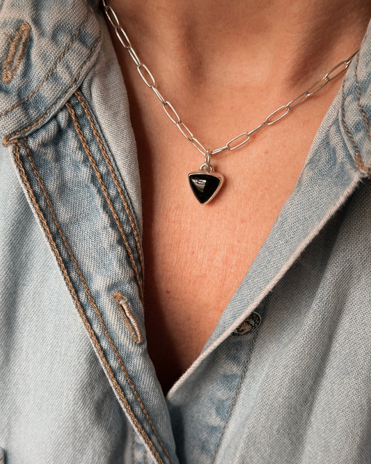 Black Onyx Charm Necklace {16.25" Chain}