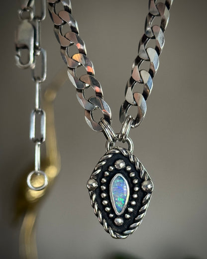 Opal Shield + Curb Chain Necklace