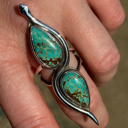 Dueling Turquoise Snake Ring sz 7.5