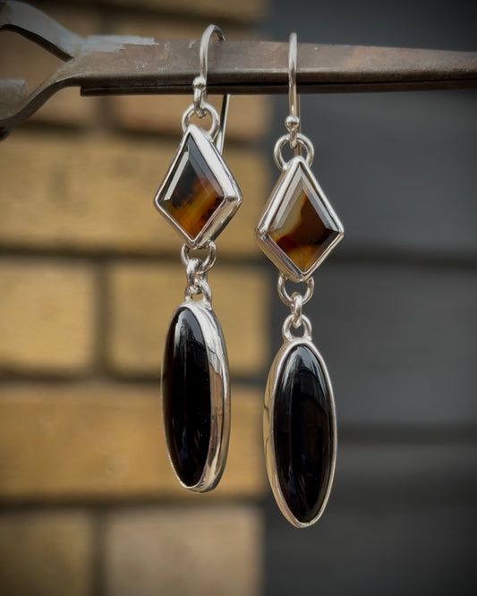 Montana Agate + Black Onyx Earrings