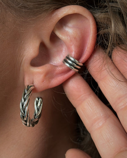 Braided Silver Hoop Earrings