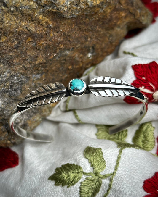 #1 Turquoise Floral Stacking Cuff {5.25" around 1" opening}