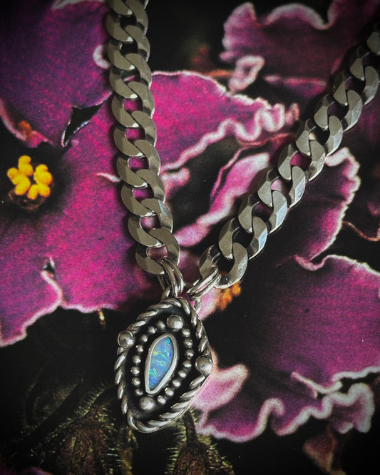 Opal Shield + Curb Chain Necklace