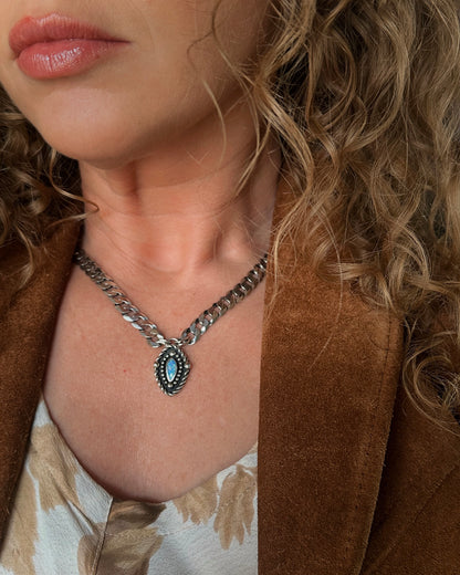 Opal Shield + Curb Chain Necklace