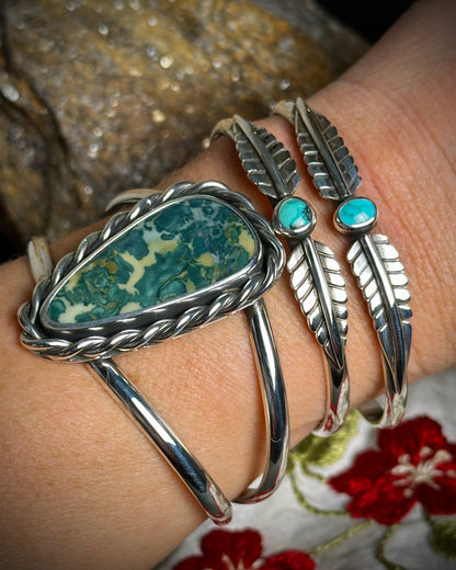 #1 Turquoise Floral Stacking Cuff {5.25" around 1" opening}