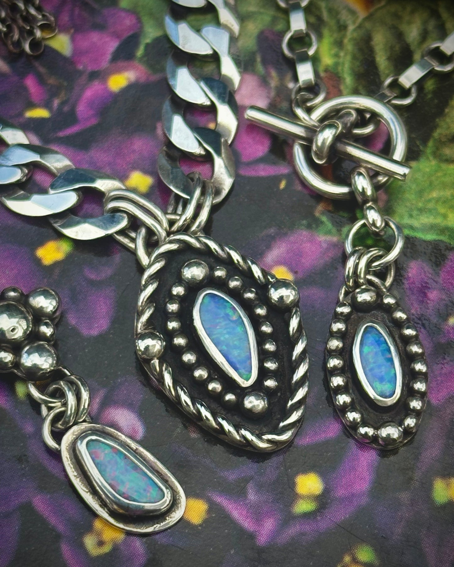Opal Shield + Curb Chain Necklace
