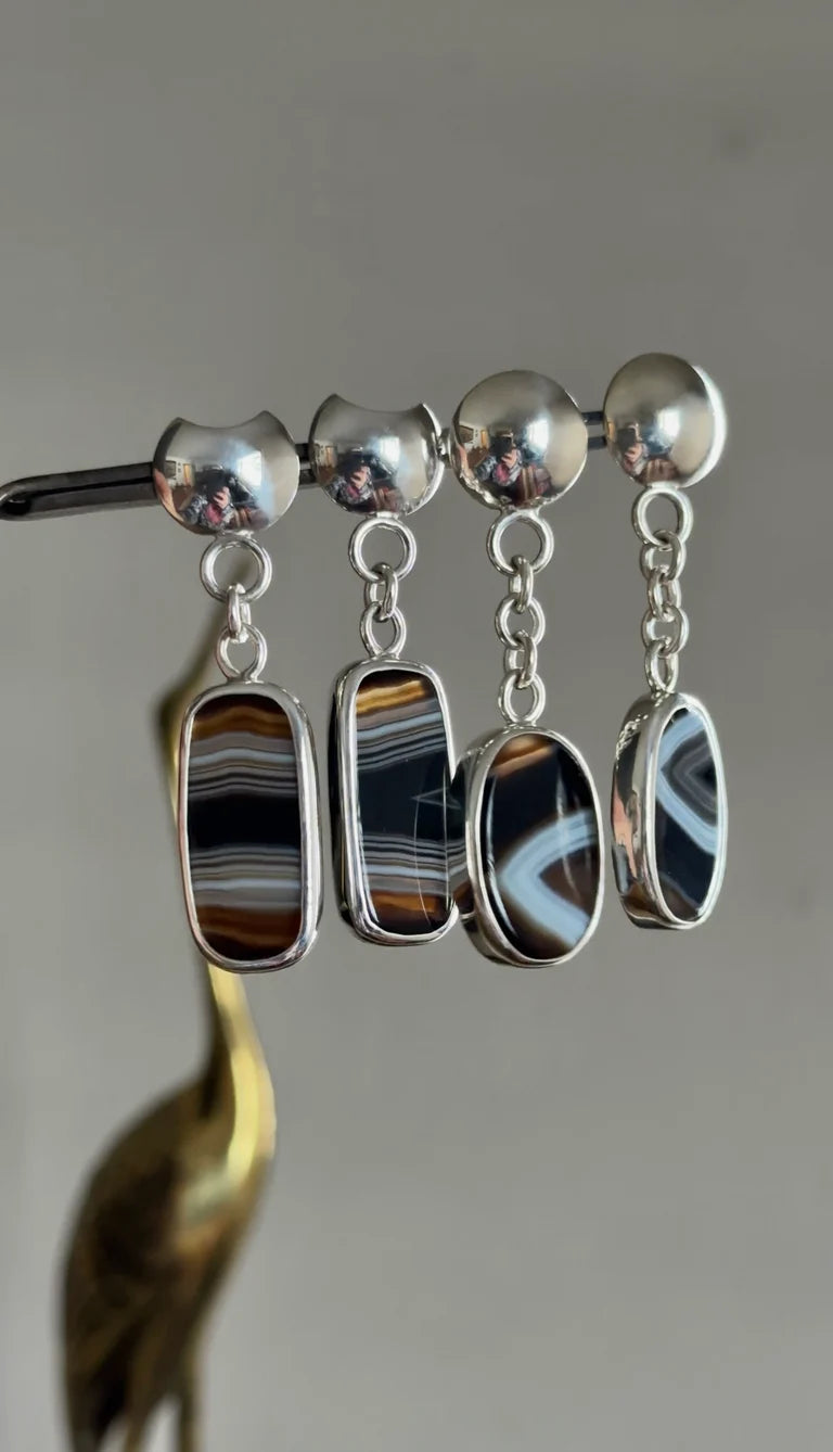 Agate Drop and Domed Earrings #1