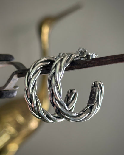 Braided Silver Hoop Earrings