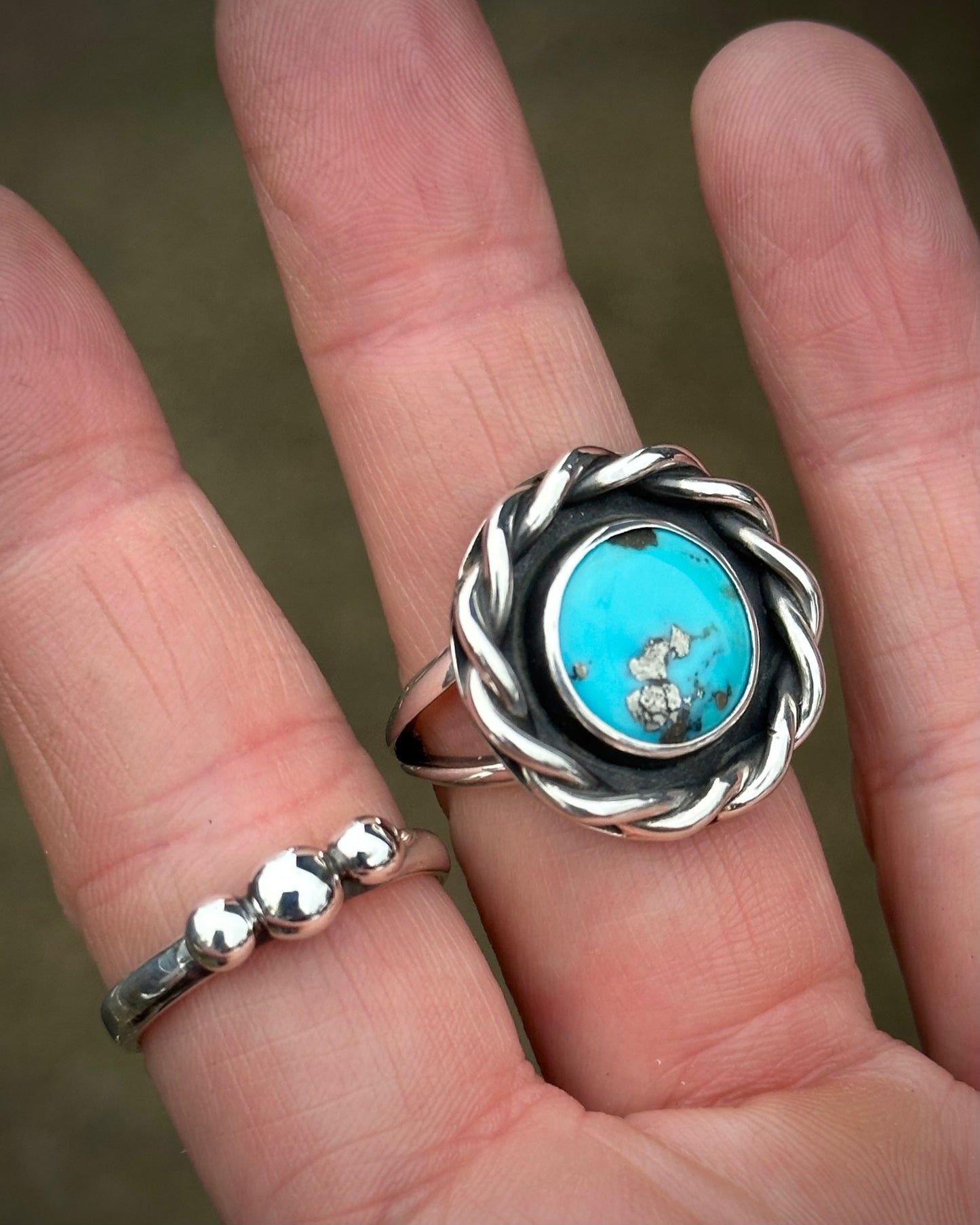 Nacozari Turquoise Roped Statement RIng {sz 8}