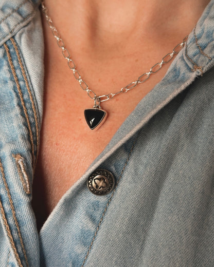 Black Onyx Charm Necklace {18" Chain}