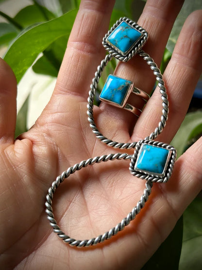 Kingman Turquoise Drop Hoop Earrings