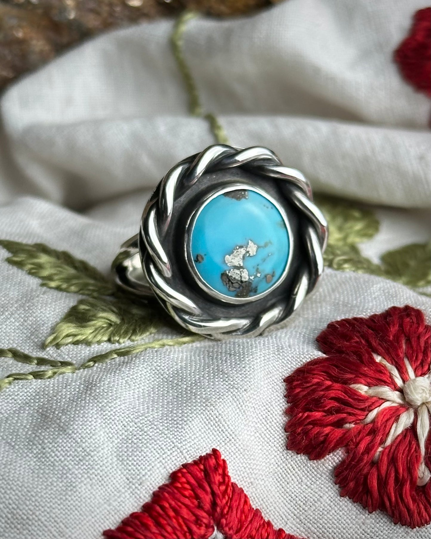 Nacozari Turquoise Roped Statement RIng {sz 8}