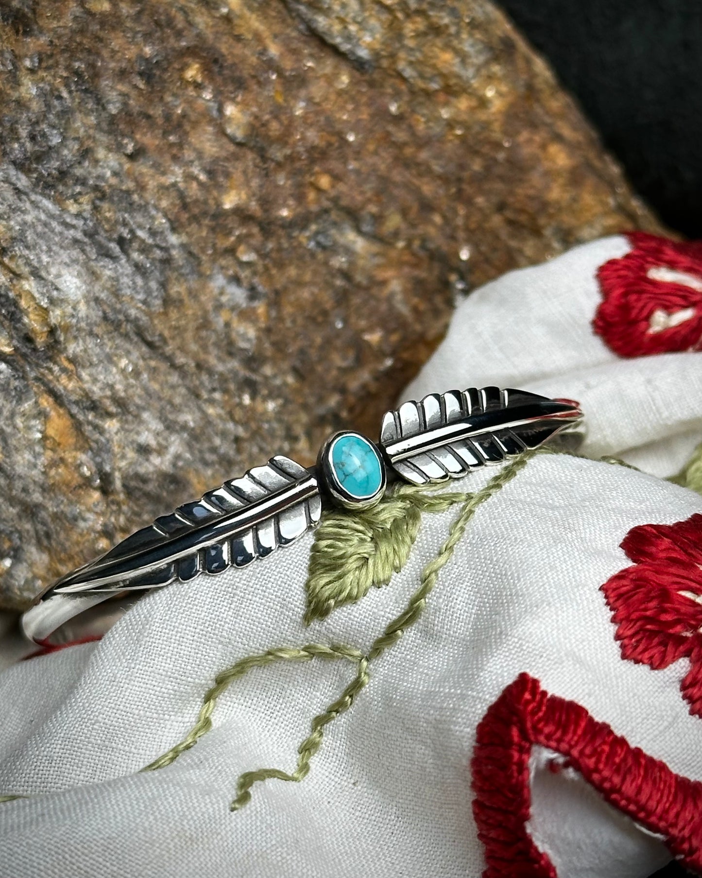 #2 Turquoise Flora Stacking Cuff {5.5" around 1" opening}