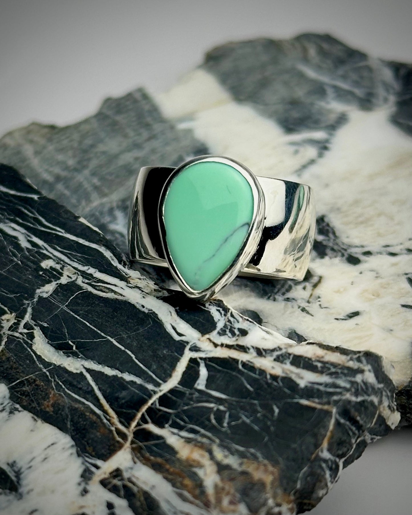 Wide Band Emerald Rose Variscite Ring {size 5.5}