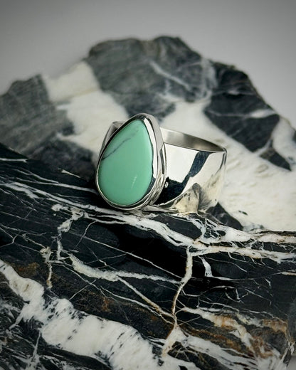 Wide Band Emerald Rose Variscite Ring {size 5.5}