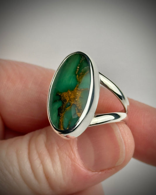 Australian Woodland Variscite Ring {sz 7.75/8}